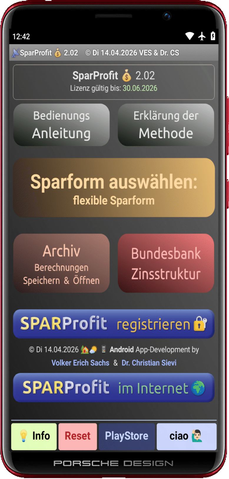 Hauptmenü der App SparProfit💰